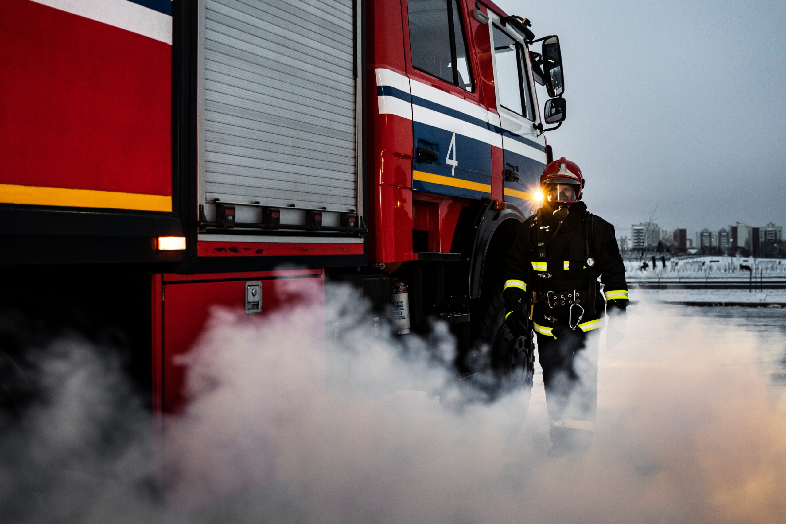Airport fire-rescue truck outside a runway fire station